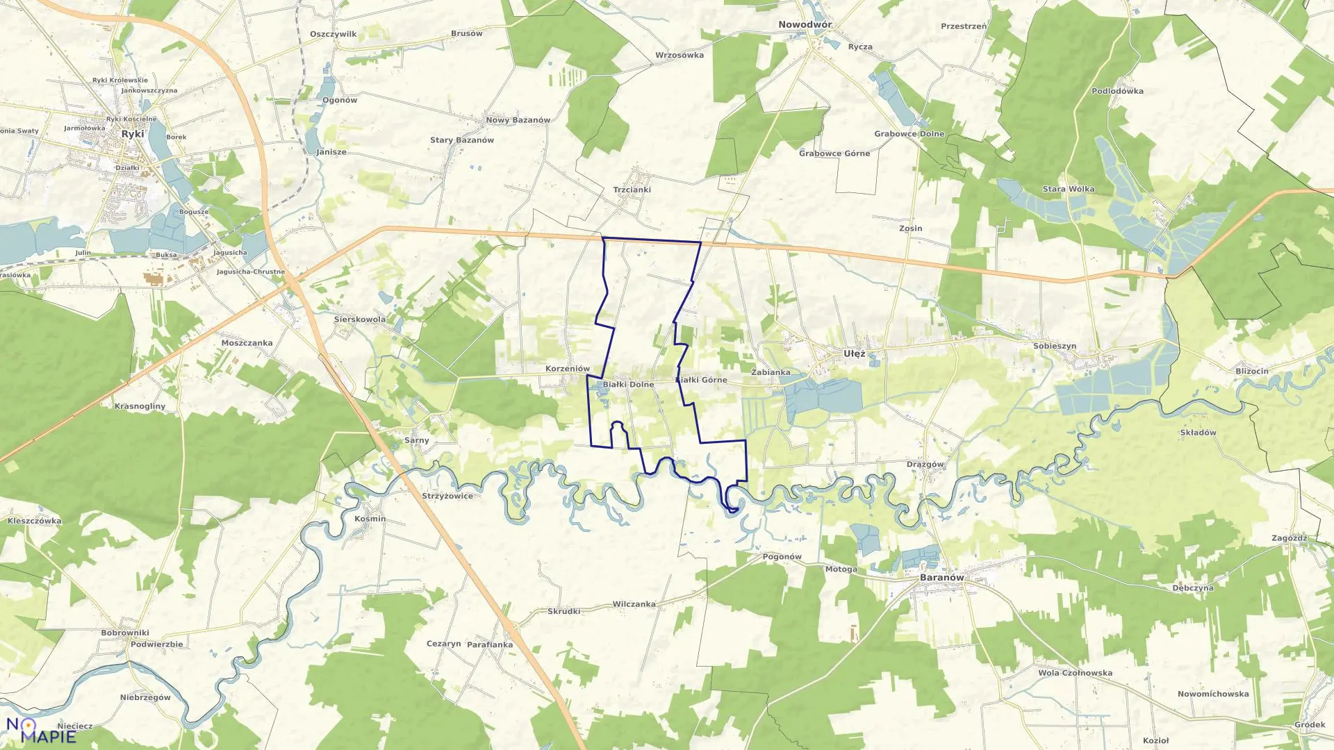 Mapa obrębu BIAŁKI DOLNE w gminie Ułęż