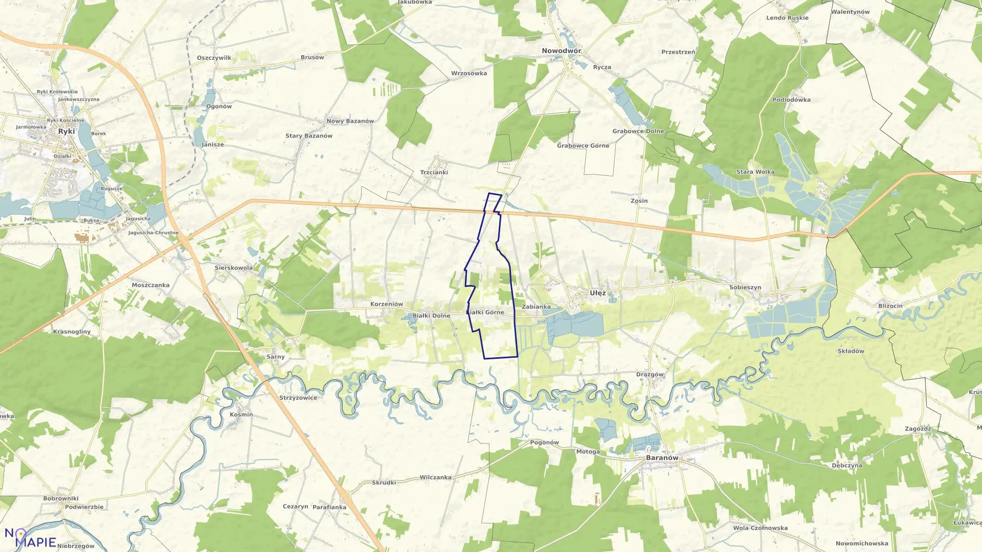 Mapa obrębu BIAŁKI GÓRNE w gminie Ułęż