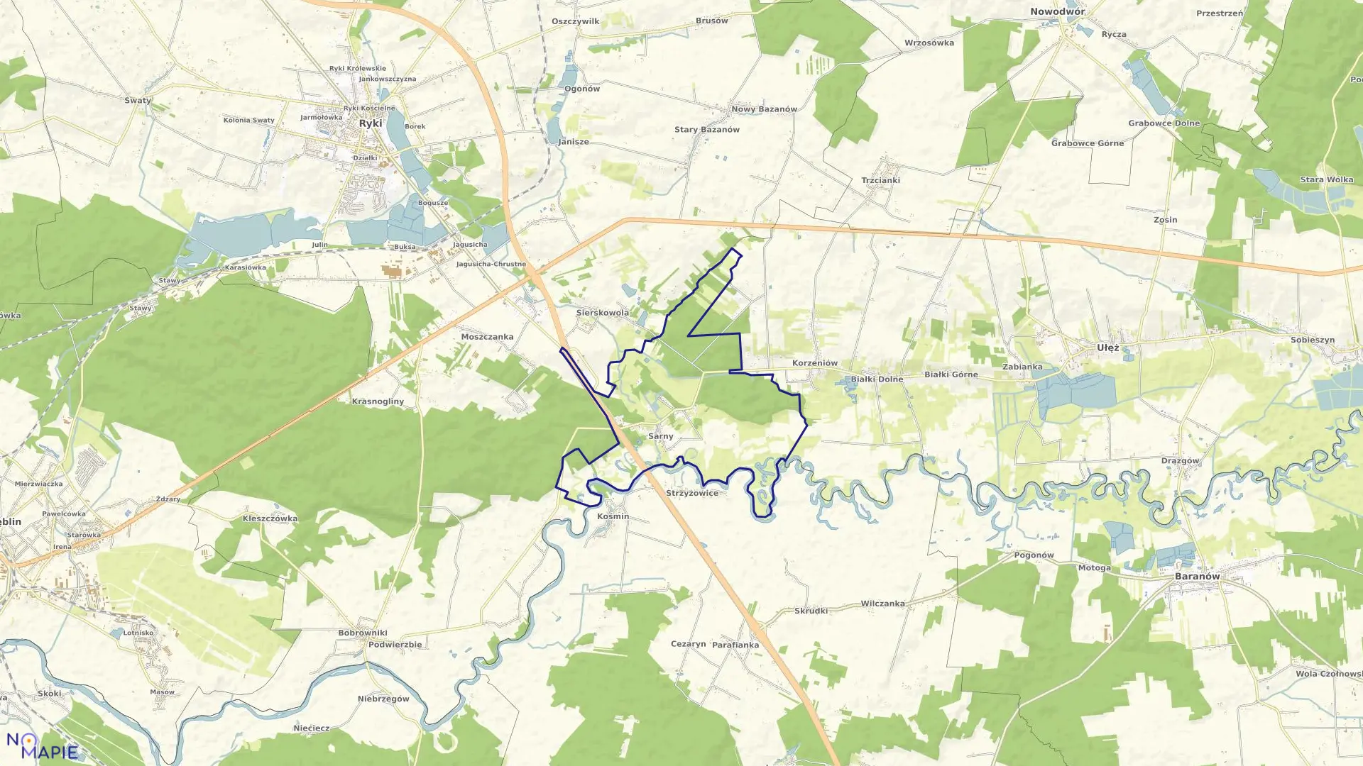 Mapa obrębu SARNY w gminie Ułęż
